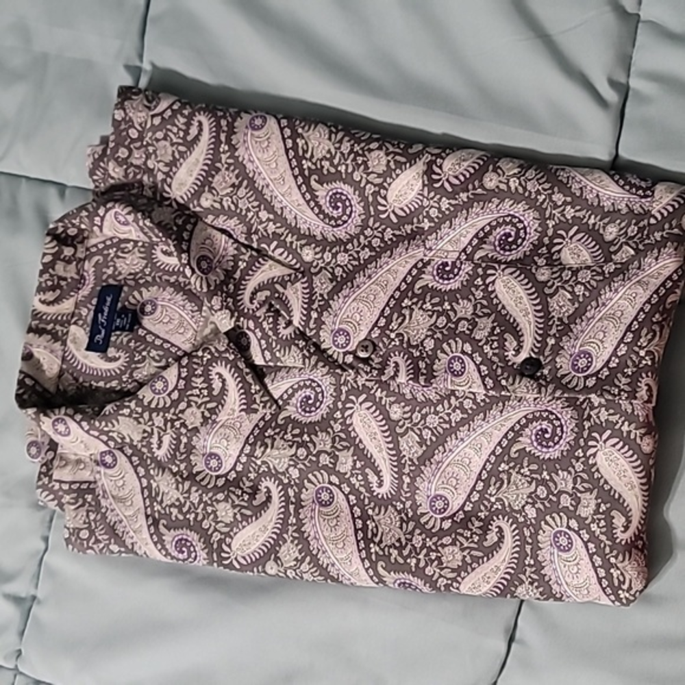 Paul Fredrick 100% Silk Grey/White/Purple Paisley Print LS BD Men's XXL - Picture 1 of 10